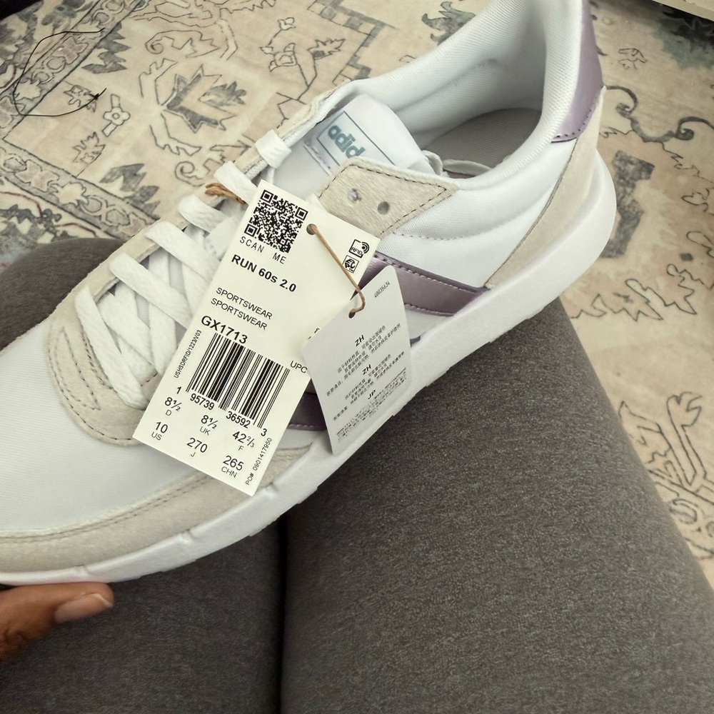 adidas White Sneakers with Lilac Metallic Stripes - Picture 5 of 6